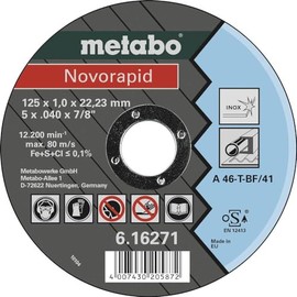 Metabo Novorapid Inox cutting discs 1 piece (free of iron, sulfur and chlorine; hard, quality: A 46-T, 12200 / min) 616271000