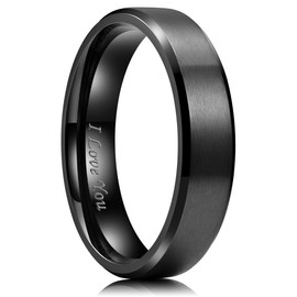 King Will 316L Stainless Steel Wedding Ring for Men Women- 6mm Width Black Wedding Band Laser I Love You Matte Finish & Polished Beveled Edge Style Comfort Fit Size 9