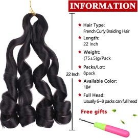 Xtrend 8 Packs French Curly Braiding Hair 22 Inch Pre Stretched Bouncy Loose Wavy Braiding Hair Hair Yaki Texture Synthetic Box Braids Braiding Hair For Women Nature Black Hair Extensions（22 Inch，1B#)