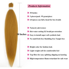 UPruyo Strawberry Honey Blonde Braiding Hair Pre Stretched Kanekalon Prestretched Braiding Hair 30 inch Colored Hair Extensions for Braiding Box Braids Soft Yaki Long Micro Knotless Braiding Hair