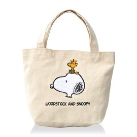 Hapitas 6077 Mini Tote Bag, Perfect for Lunch, Character Bag, Natural Snoopy & Wood