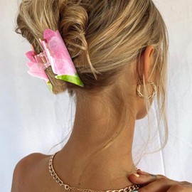 1Pc Flower Hair Claw Clip for Women Lily Flower Hair Clips Pink Claw Clips Medium Jaw Clips for Thin Thick Hair Cute Hair Accessories (Pink, One size)