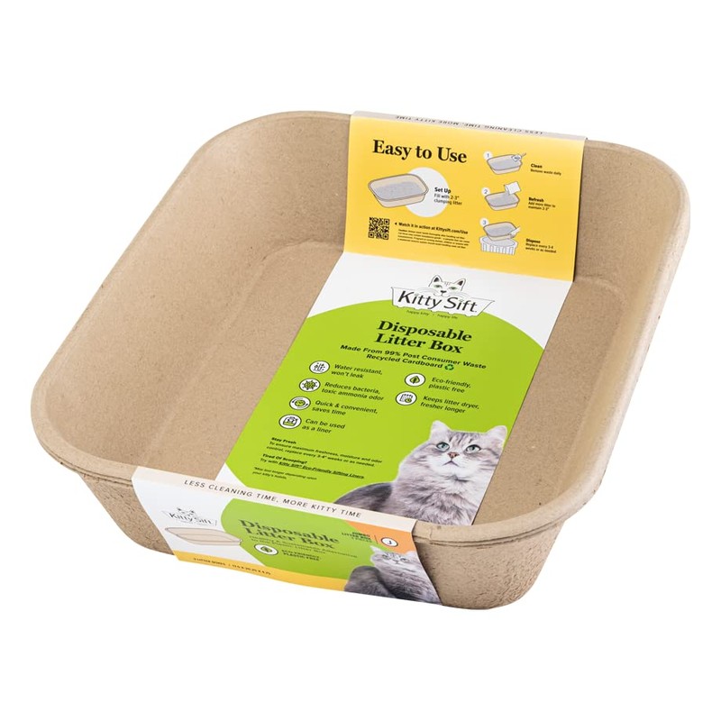 Kitty Sift Disposable Cat Litter Box Jumbo, 6 Pack, Eco-Friendly