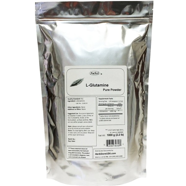 NuSci L-Glutamine Pure Powder 1000g (2.2 lb) FCC Grade