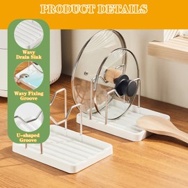 Spoon Rest with Pot Lid Holder - Pot Lid Organizer with 2 Racks, Lid and Spoon Rest for Kitchen Counter, Spoon Holder for Stove Top, Multifunction Kitchen Gadget Rack for Cooking