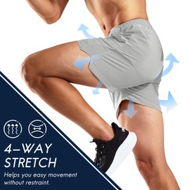 Haimont 5" Exercise Shorts for Men, Mens Lightweight Quick Dry Active 5 Inches Running Shorts with Pockets, Light Grey, M