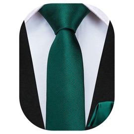 Dubulle Kids Boys Self Tie Necktie Solid Color Tie and Handkerchief Set Party School Graduation,Dark Green