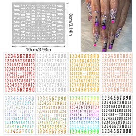 SILPECWEE Nail Number Stickers for Women Kids Nail Art Numbers Self Adhesive Nail Art Stickers Large Number for Nails Gothic Nail Decals Nail Design Stickers 3D Nail Decoration (9 Sheets)