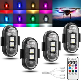 4PCS Wireless LED Strobe Lights with Remote Control, Halloween Lights 8 Colors Rechargeable Wireless LED Lights for Car, Waterproof Anti-Collision Emergency Warning for Motorcycle Bike Drone Aircraft