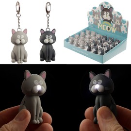 Puckator Cat LED Keyring with Meowing Sound - Key Chains For Men - Key Wallets For Men - Small Toys For Mystery Boxes - Small Gifts For Kids - Keychain Cute - Metal And Resin Keyring