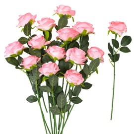 Ovveroche 32 Pcs Gradient Pink Artificial Flowers Bulk, 20" Silk Blush Pink Real Touch Roses for DIY Wedding Bridal Bouquets, Centerpieces, Home Decor