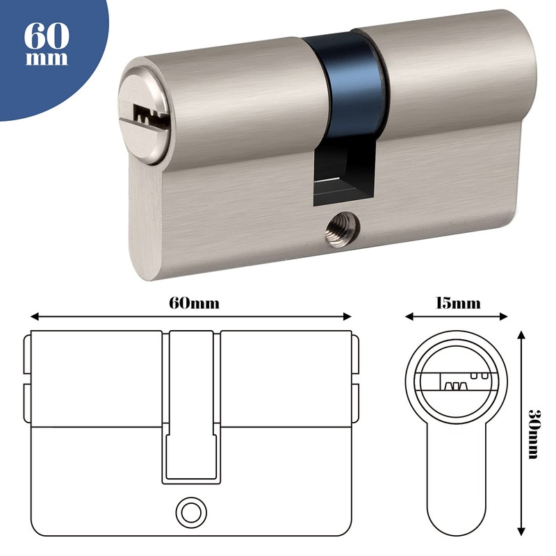 Profile Cylinder Double Cylinder Lock Cylinder 30/30 Metal Silver Knob