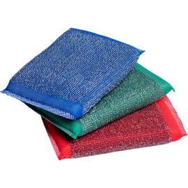 3Pcs Muticolor Iron Scouring Pads – Incredibly Tough, Heavy Duty and Long-Lasting Scrubbing Sponges. for Pots, BBQ Grills, Microwaves and Stovetops Household Cleaning Sponges (Blue, Green, Red)