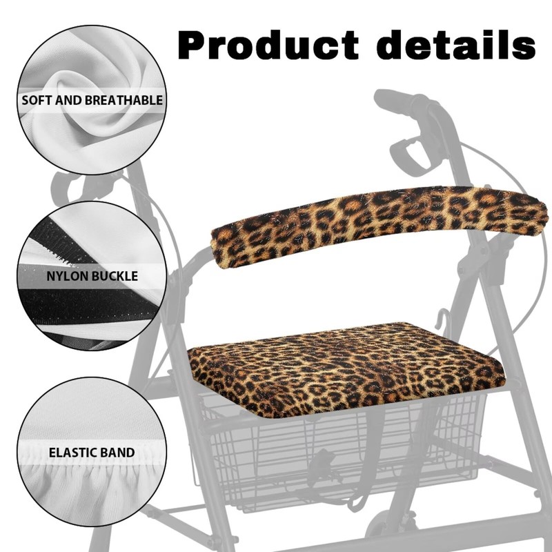 Gomyblomy Leopard Print Rollator Walker Seat and Backrest Covers Dust
