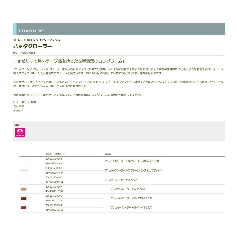 TIEMCO CT Hatta Crawler #09 12 Inch