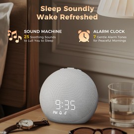 Sound Machine Alarm Clock for Bedroom: 25 Natural Sleep Sounds - White Noise Machine for Adults Kids Baby - Gentle Wake Up Alarm with Bluetooth Speaker - Black