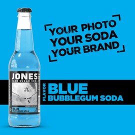 Jones Soda Co. Blue Bubblegum Flavor | 12-Pack | The Original Craft Soda | Made with Pure, 100% Cane Sugar | Pop Beverages/Soft Drinks | 12 Oz Glass Bottles