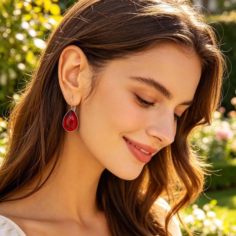 Yheakne Vintage Teardrop Ruby Drop Earrings Red Teardrop Earrings Ruby