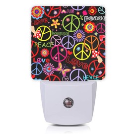 Oeaskly Hippie Peace Flowers Night Light,Hippies Plug-in Night Lights with Dusk-to-Dawn Sensor for Bedroom, Bathroom and Living Room 0.5W Sleep Friendly lamp for for Girlfriend/Boyfriend Gift