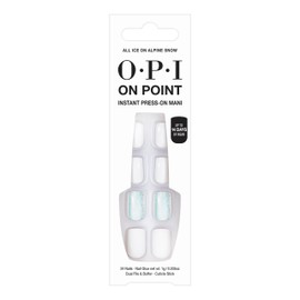 OPI OPI On Point All Ice on Alpine Snow | Short Round White & Accent Blue Nail Art Press On Nails | With Nail Glue | Long Lasting, Reusable, Non-damaging