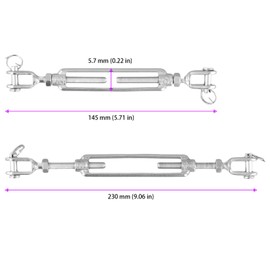 SEHOI 6 PCS 1/4 Inch M6 Turnbuckle Stainless Steel Turnbuckles,Heavy Duty Jaw and Jaw Turnbuckles for Tractor, 1600 lbs Working Load Limit,Wire Rope Tension, Sun Shade Tent