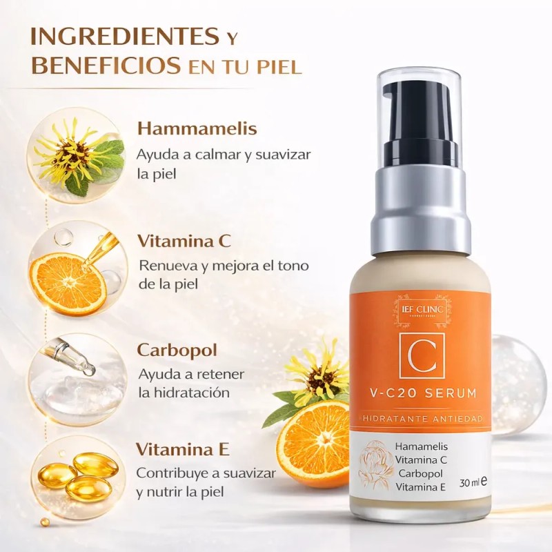 V-c20 Serum Vitamina C 20% Vitamina E Hamamelis Carbopol