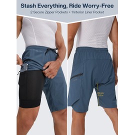 BERGRISAR MTB Hose Herren Fahrradhose mit 4D sitzpolster Atmungsaktive Radlerhose mit 3 Taschen Grau-Blau XX-Large