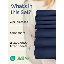 Extra Deep Split King Sheet Set - 7 Piece Breathable and Cooling Sheets - Hotel Luxury Bed Sheets Set - Easy Fit - Soft, Wrinkle Free and Comfy Sheets Set - Navy Blue Sheet Set with Extra Deep Pockets