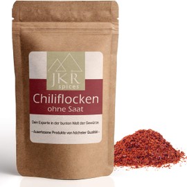 JKR Spices Chilli Flakes Without Seeds, 250 g, Chilli Flakes without Seeds, Chili Flakes in Resealable CO² Neutral Bag, Chili Crushed Mild Chilli Flakes