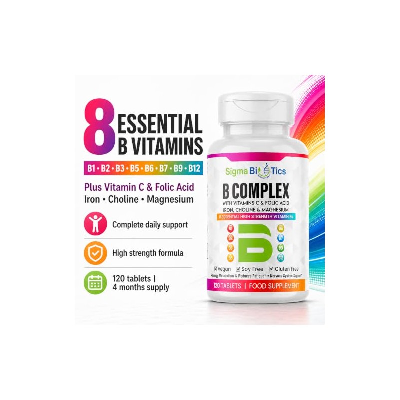 Vitamin B Complex Tablets - 8 Essential B Vitamins &