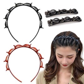 Clip Headbands, 3 Pcs Double Bangs Hairpins, Multi-Layer Hollow Woven Clip Hairband, Korean Twist Braid Headband Non-Slip/Double Layer Twist Plait Headband for Women Girls