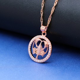 Uloveido Fashion 12 Zodiac Sign Pendant Necklace for Women Girls Rose Gold Plated Birthday Jewellery Necklace N1047, Brass, Cubic Zirconia