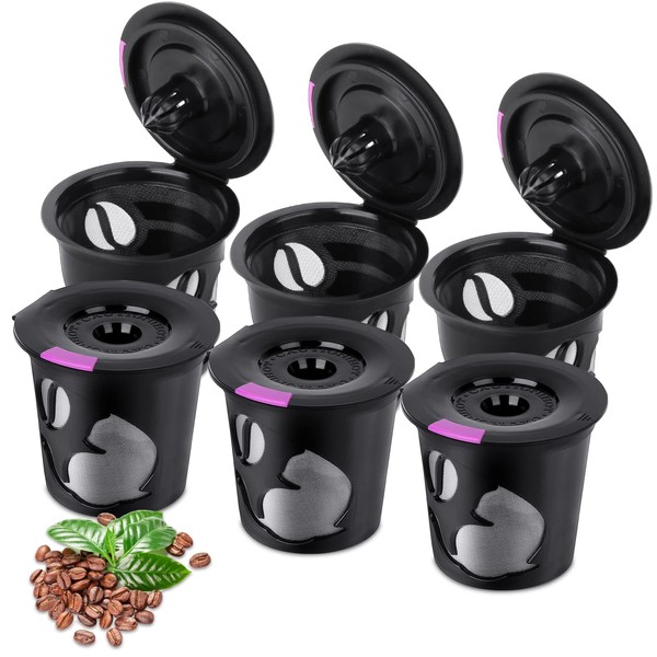 Reusable K Cups for K-Mini/K-Duo, 6 Pack Reusable Coffee Filters Pods for Keurig, BPA Free Refillable Single K Cups for Keurig K-Mini/Plus, K-Duo/Plus, 1.0 & 2.0 Series