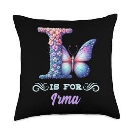I Is For Irma Girly Butterfly And Flower Initial Name Throw Pillow