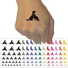Cat and Dog Sitting Together Pet Temporary Tattoo Water Resistant Fake Body Art Set Collection - Light Pink (One Sheet)