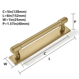 khtumeware 5 Pack 5 inch (128 mm) Center to Center Champagne Bronze Cabinet Pull Backplate with Base Plate Zinc Solid Satin Brass Kitchen Cabinet Handles Drawer Pulls Cabinet Hardware