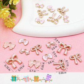 Bownot Charms Bulk Pink Bow Charms, 40pcs Alloy Enamel Flat Bow Tie Dangle Pendants,Cute Bow Charms for Jewelry Making DIY Craft Earrings Neclaces Bracelet Supplies