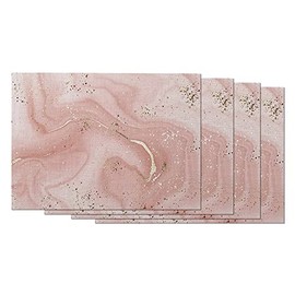 EKOBLA Aesthetic Marble Placemat Non-Slip Cotton Linen Washable Place Mats Pink Gold Glitter Splatter for Dining Table Kitchen Heat Resistant Table Mats, Set of 4