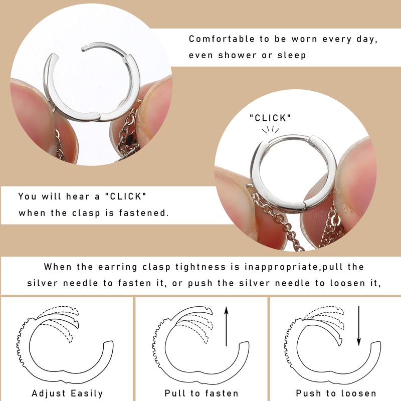 MILACOLATO Silver Earrings Women's 925 Chain Earrings Hoop Earrings for