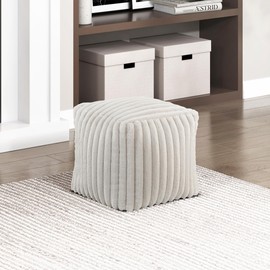 Lexicon Pouf Ottoman, Square Ottoman Foot Rest, Corduroy Pouf, Foot Stools Ottoman for Couch, Small Ottoman Pouf with Filling for Living Room/Bedroom, Off-White