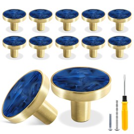 Cionyce 12 Pack Gold Knobs for Dresser Drawers, Brass Dresser Knobs Round Cabinet Knobs for Kitchen Cabinet Cupboard Door Decorative Furniture Hardware, 1-1/4" Diameter, Navy Blue