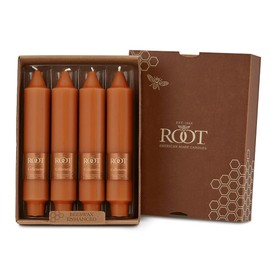 Root Candles 4-Count Unscented Dinner Candles Dripless Beeswax Enhanced Smooth Collenette Boxed Candle Set, 7-Inch, Rust