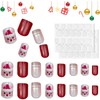 Christmas False Nails, 24 Pieces Christmas Red False Nails Set,