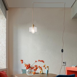 I-xun Plug in Pendant Light Vintage Hanging Lamp Plug in, Glass Pendant Light Fixtures, Pendant Lights Kitchen Island with ON/Off Switch (Transparent Scaly)