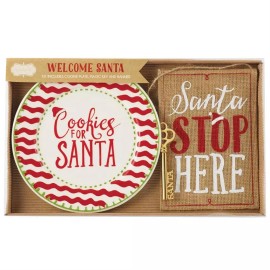 Mud Pie NEW~Mud Pie~Christmas Welcome Santa Set~Cookie Plate, Stop Here Sign & Key~Set 3