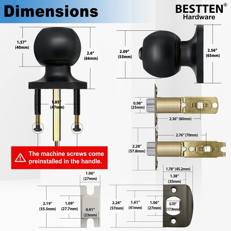 BESTTEN [2 Pack] Keyed Entry Door Knob, Entrance Door Lock,