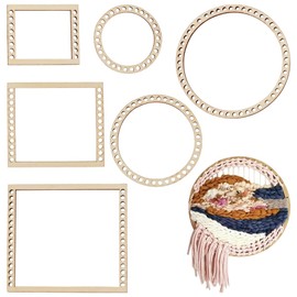 BENECREAT 6Pcs Weaving Loom Kit, Wooden Mini DIY Weaving Loom Rectangle and Round Weaving Looms for Hanging Decor Woven Tapestry Knitted Crafts Making