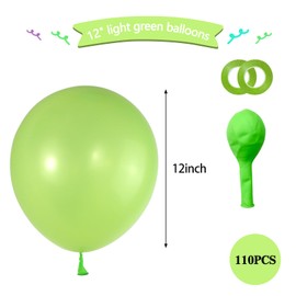 KAWKALSH Lime Green Latex Party Balloons, 110 Pack 12 inch Light Green Balloons Round Helium Fruit Green Balloons for Birthday Dinosaur Jungle Baby Shower Party Decoration