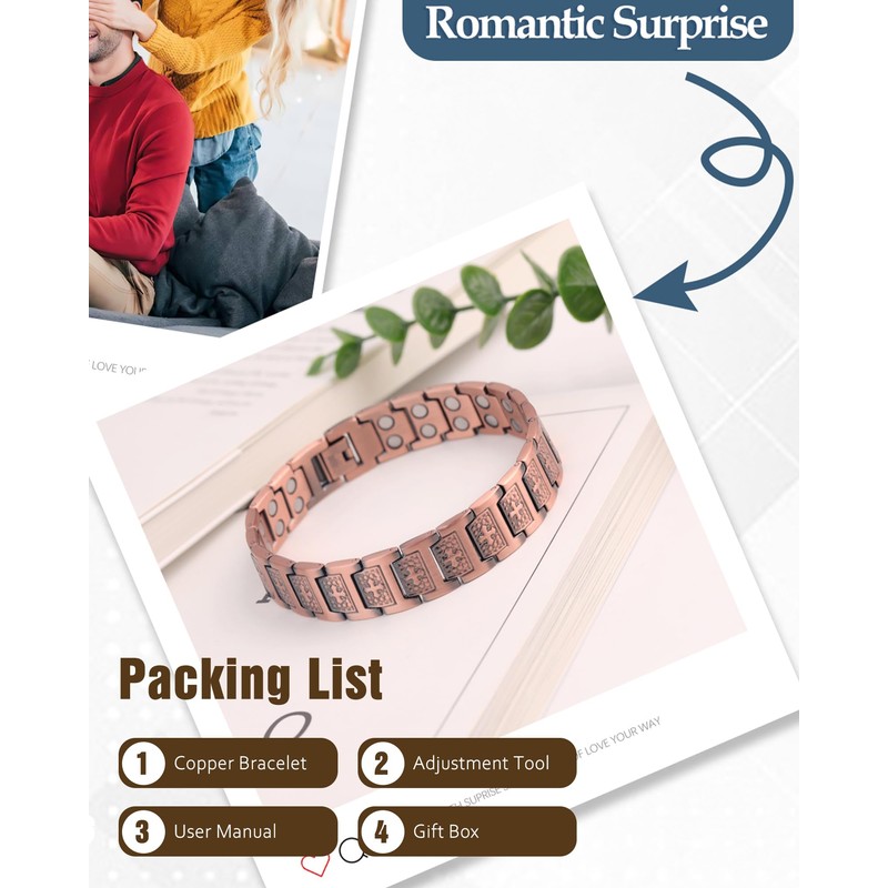 Jecanori Pure Copper Bracelet for Men, Magnetic Cross Bracelets for