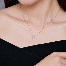 PAODIA Cat Pendant Necklace for Teens Women - Sterling Silver Hypoallergenic Cubic Zirconia Adjustable Cute Animal Oval Charm Necklace Gifts for Family Sister